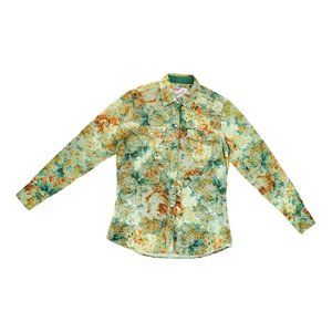 Danesi Jeans Shirt Women's Small Art Print Button Up Casual Long Sleeve w/Pearls